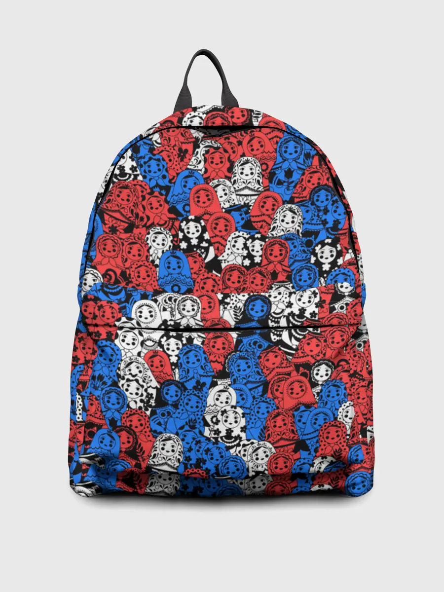 Рюкзак джинсовый / Бело-сине-красные матрёшки