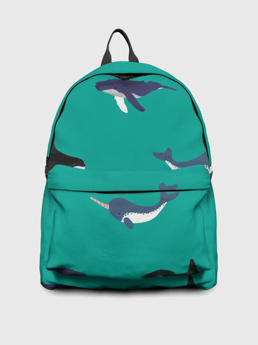 Рюкзак джинсовый / Нарвал, киты, касатка паттерн