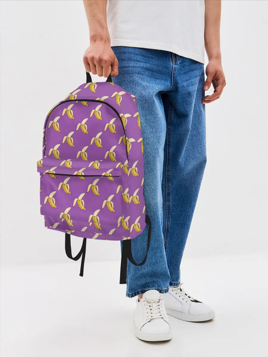 Рюкзак джинсовый / Бананы на лиловом паттерн