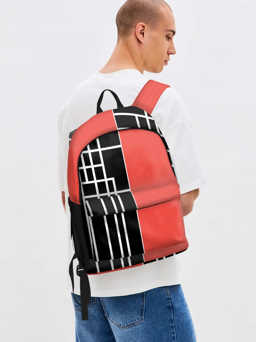 Рюкзак джинсовый / Черный и коралловый арт деко