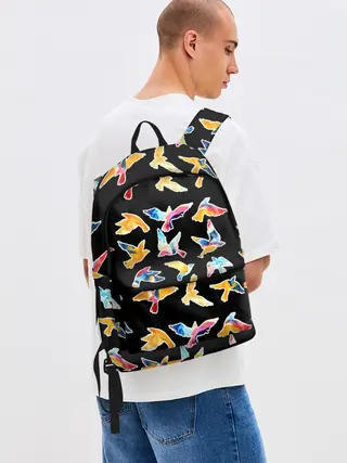 Рюкзак джинсовый / акварельные птицы