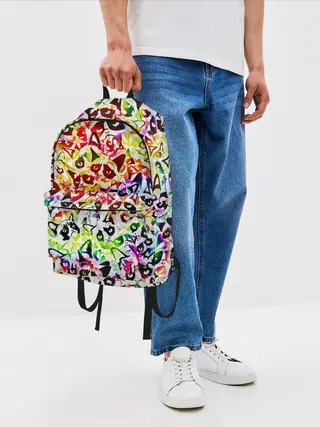 Рюкзак джинсовый / Веселый узор из грустных котов