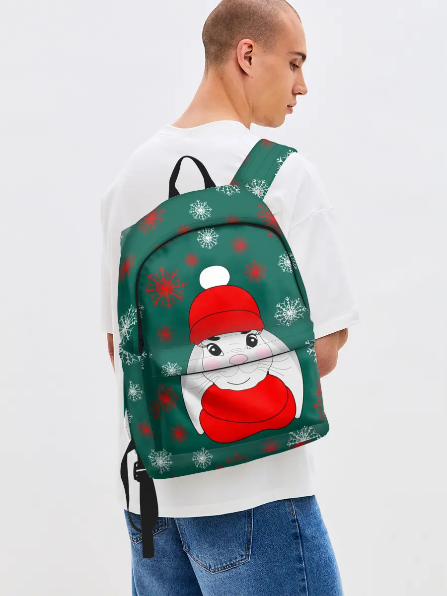 Рюкзак джинсовый / зимний кролик и снежинки