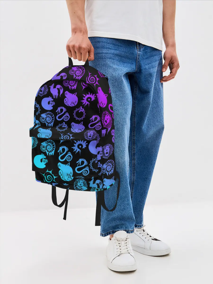 Рюкзак джинсовый / 7 СМЕРТНЫХ ГРЕХОВ НЕОН ЭМБЛЕМЫ