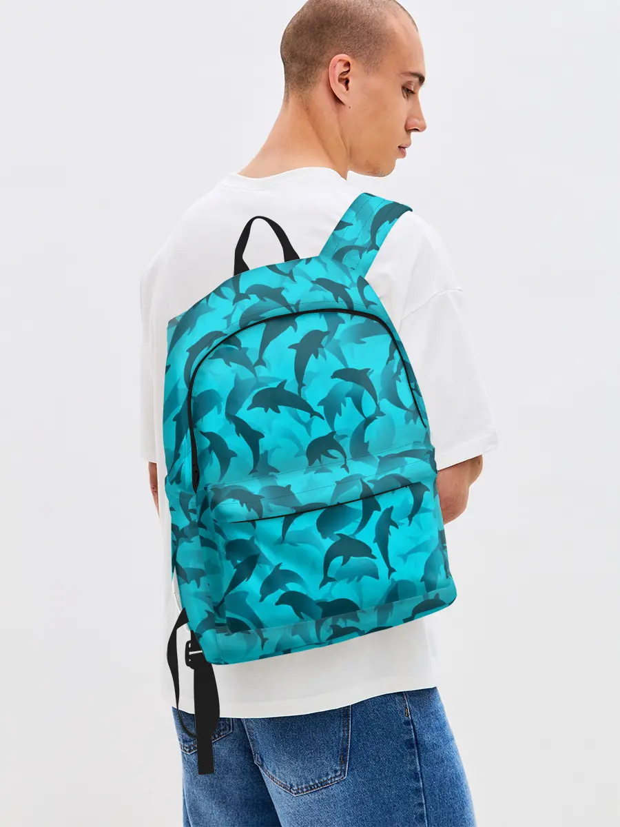 Рюкзак джинсовый / Синий камуфляж с дельфинами