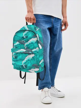 Рюкзак джинсовый / Дельфины в море