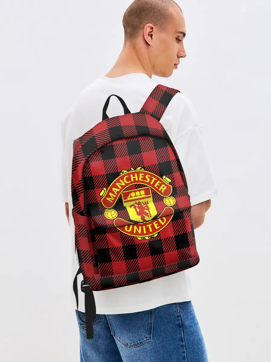 Рюкзак джинсовый / Манчестер Юнайтед фон в клетку