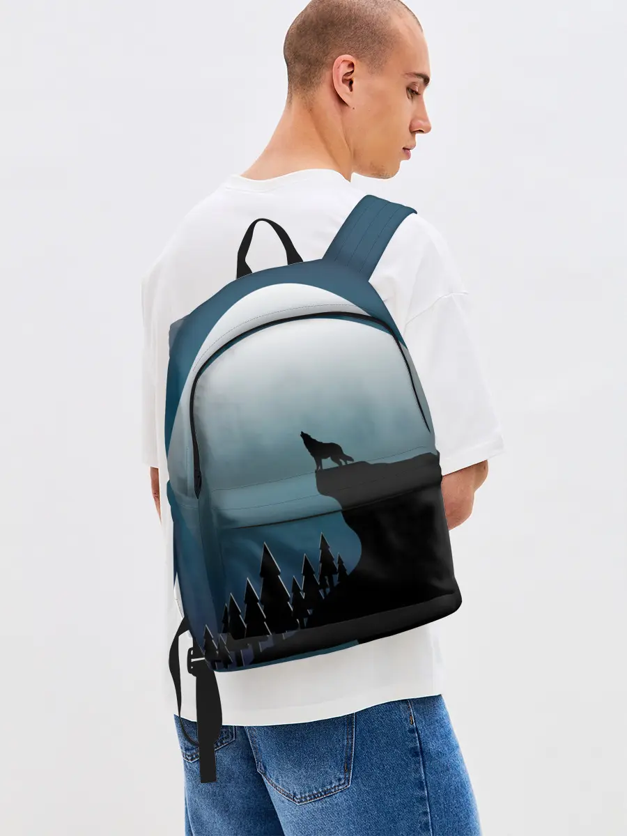 Рюкзак джинсовый / ВОЛК И ЛУНА 3D