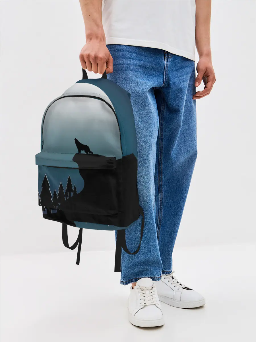 Рюкзак джинсовый / ВОЛК И ЛУНА 3D