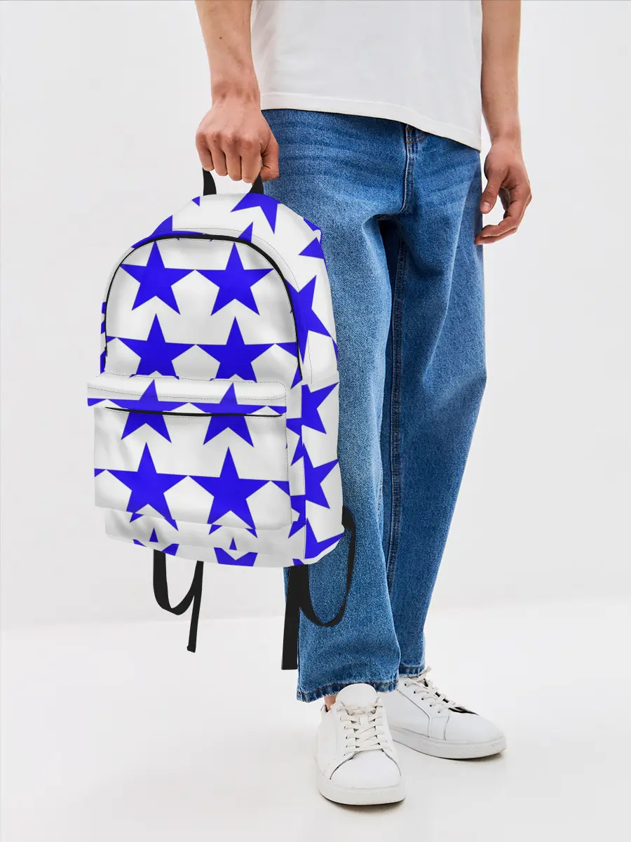 Рюкзак джинсовый / Синие звёзды на белом фоне