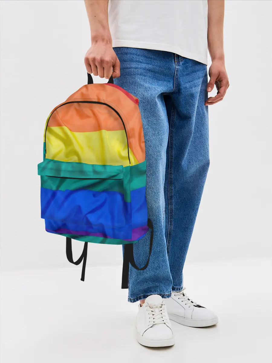 Рюкзак джинсовый / Радуга - мятая ткань полотно