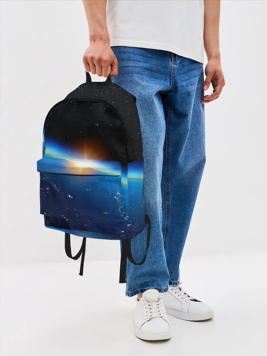 Рюкзак джинсовый / КОСМИЧЕСКИЙ РАССВЕТ 3D