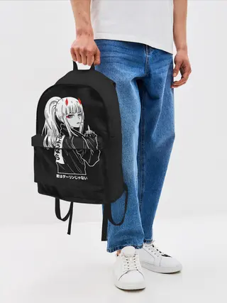 Рюкзак джинсовый / Зеро Ту показывает палец