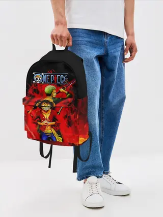 Рюкзак джинсовый / Зоро и Луффи в огне One Piece