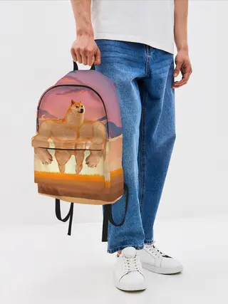 Рюкзак джинсовый / Мем собака качок DOGE