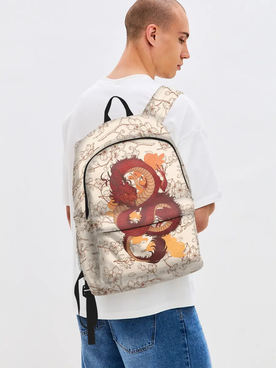 Рюкзак джинсовый / Китайский Дракон и Сакура