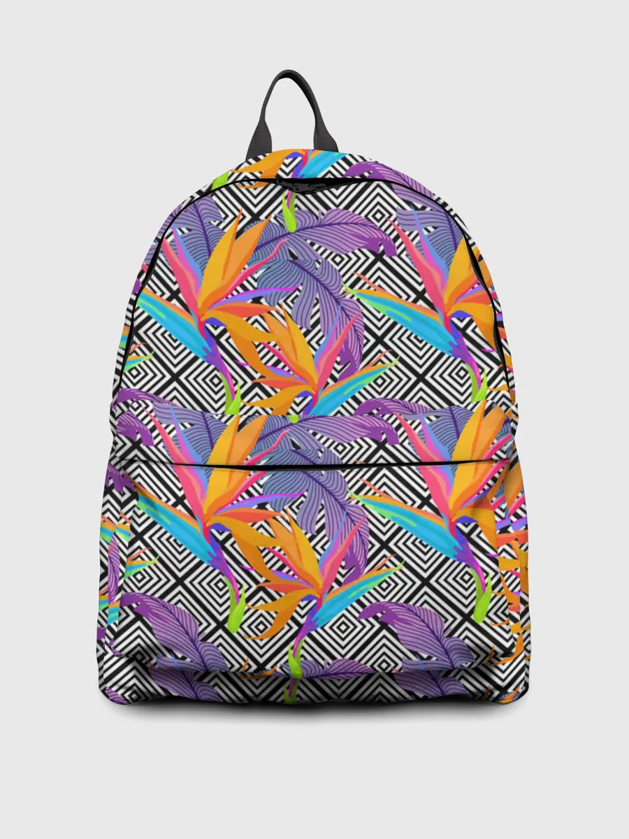 Рюкзак джинсовый / Тропические цветы и узоры