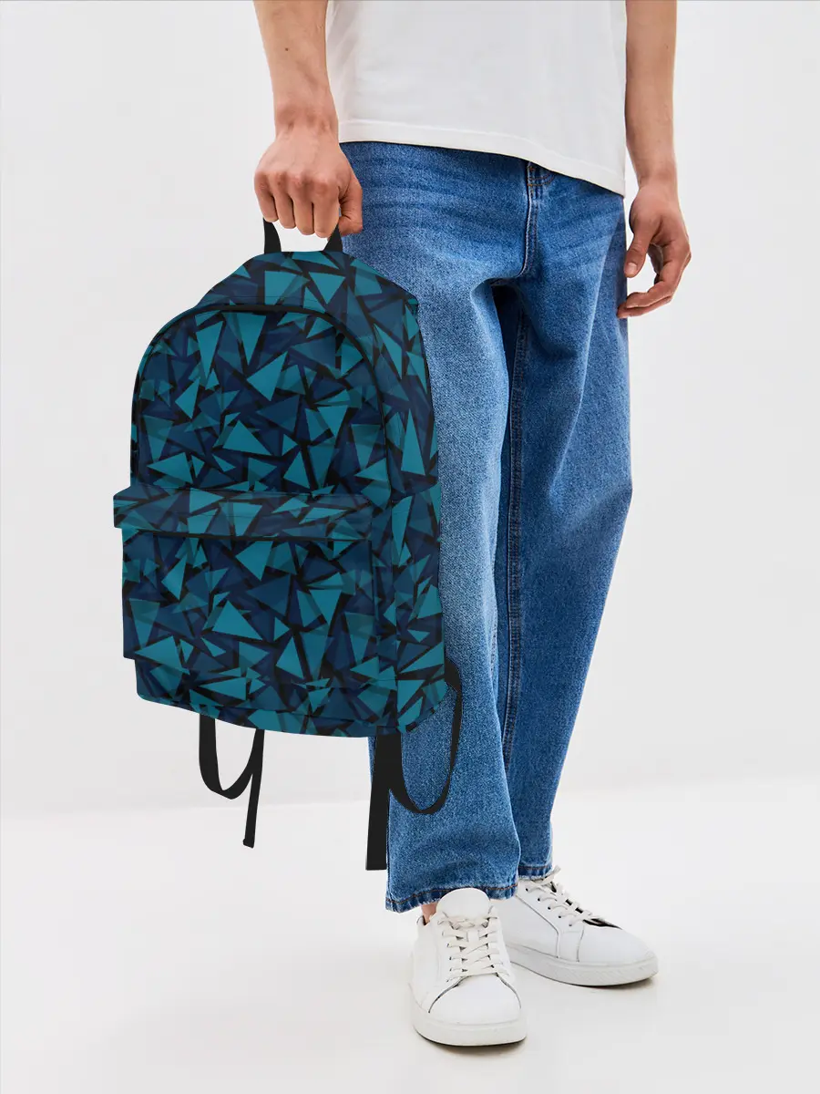Рюкзак джинсовый / Синий полигональный паттерн