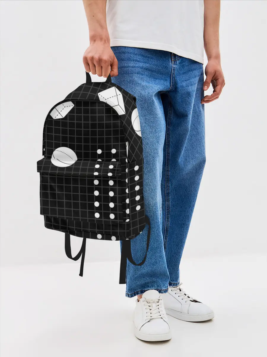Рюкзак джинсовый / Черно-белые фигуры 3D
