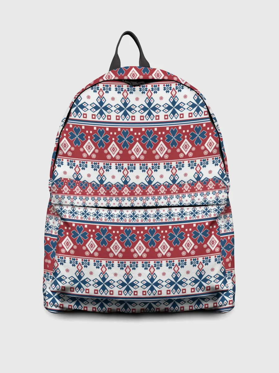 Рюкзак джинсовый / Этнический красно-синий узор