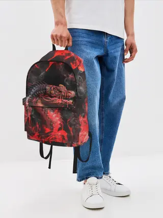 Рюкзак джинсовый / Опасный Динозавр | Red Dino