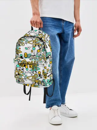 Рюкзак джинсовый / Бирюзово-желтый узор
