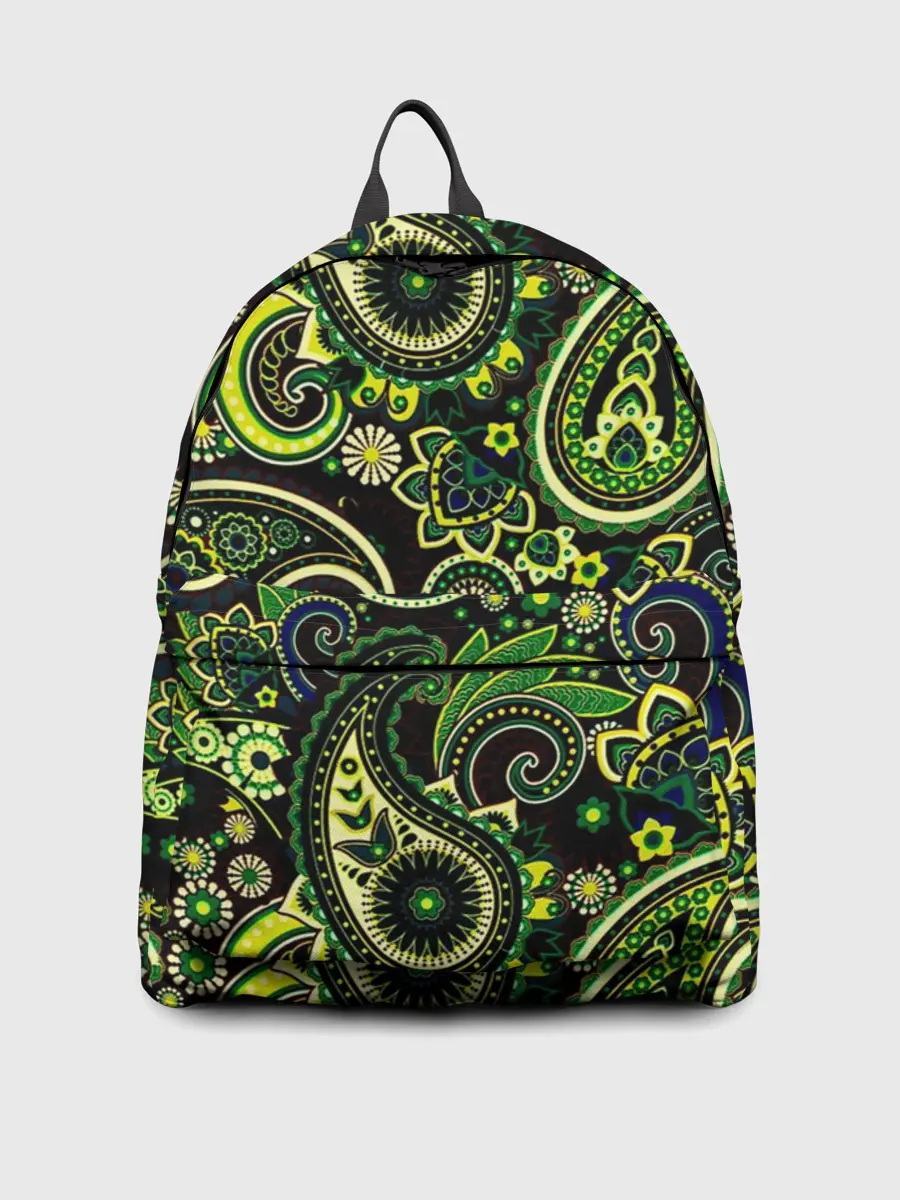 Рюкзак джинсовый / Ярко зеленые славянские узоры