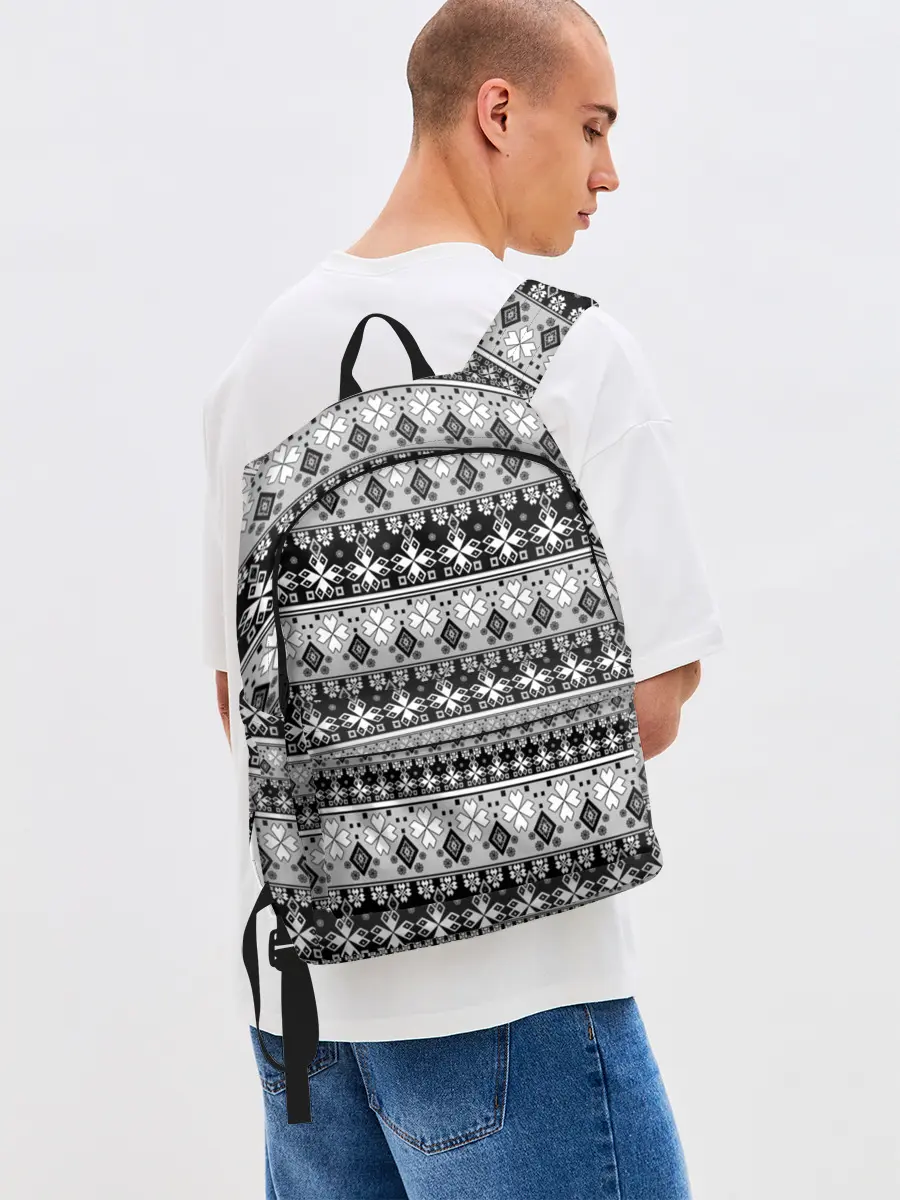 Рюкзак джинсовый / Черно-белый орнамент