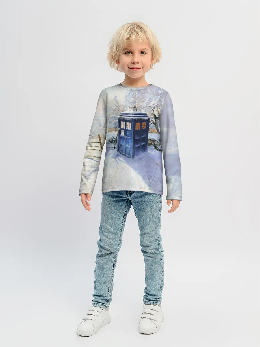 Детский лонгслив / ТАРДИС В СНЕГУ