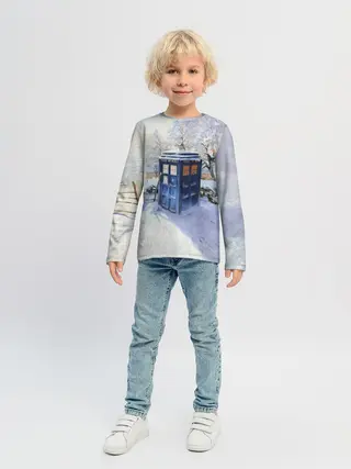 Детский лонгслив / ТАРДИС В СНЕГУ