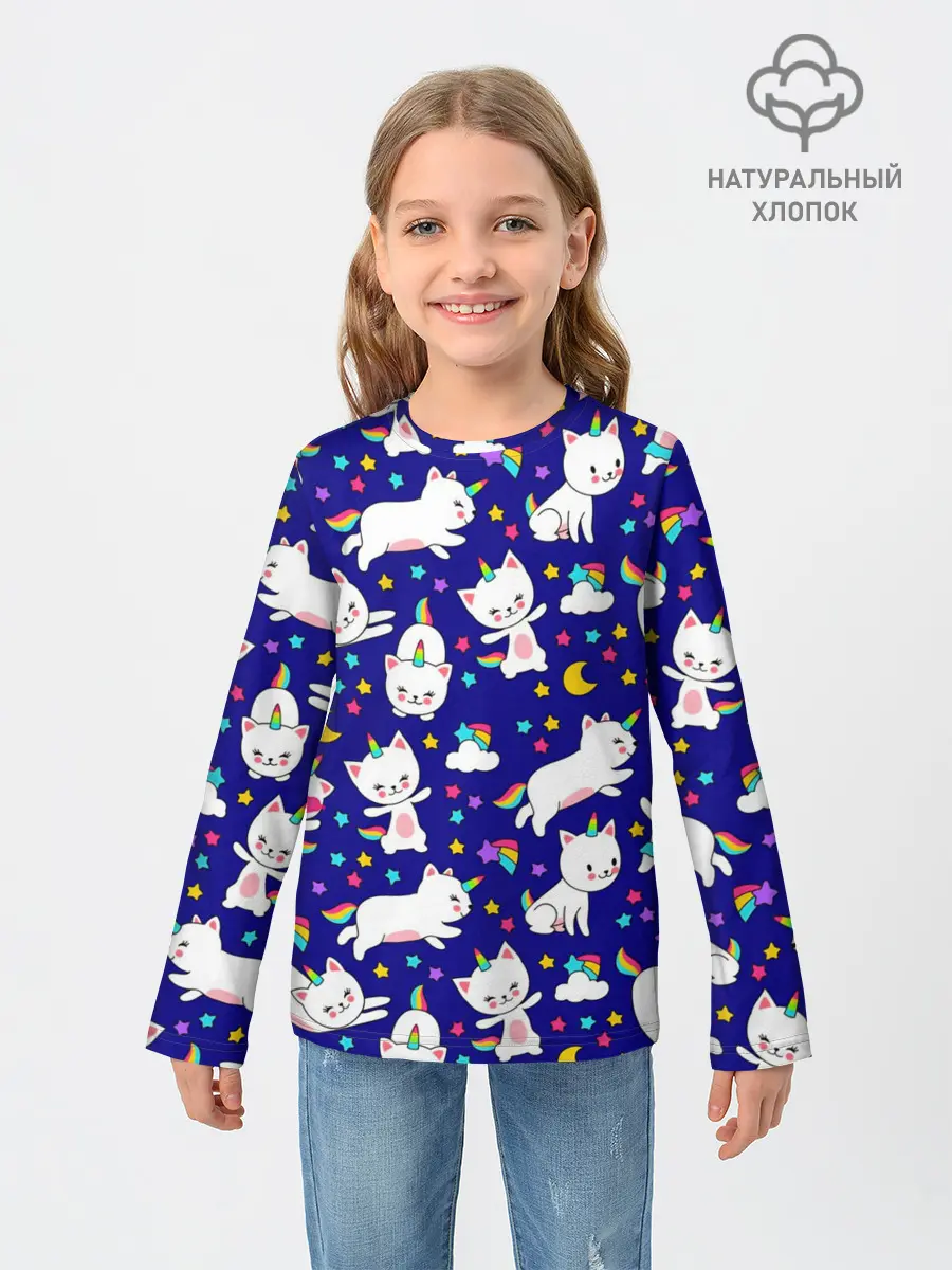 Детский лонгслив / Кот-Единорог