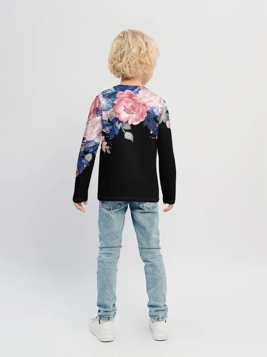 Детский лонгслив / цветы на черном
