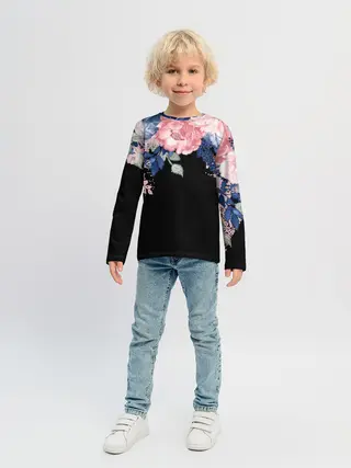 Детский лонгслив / цветы на черном