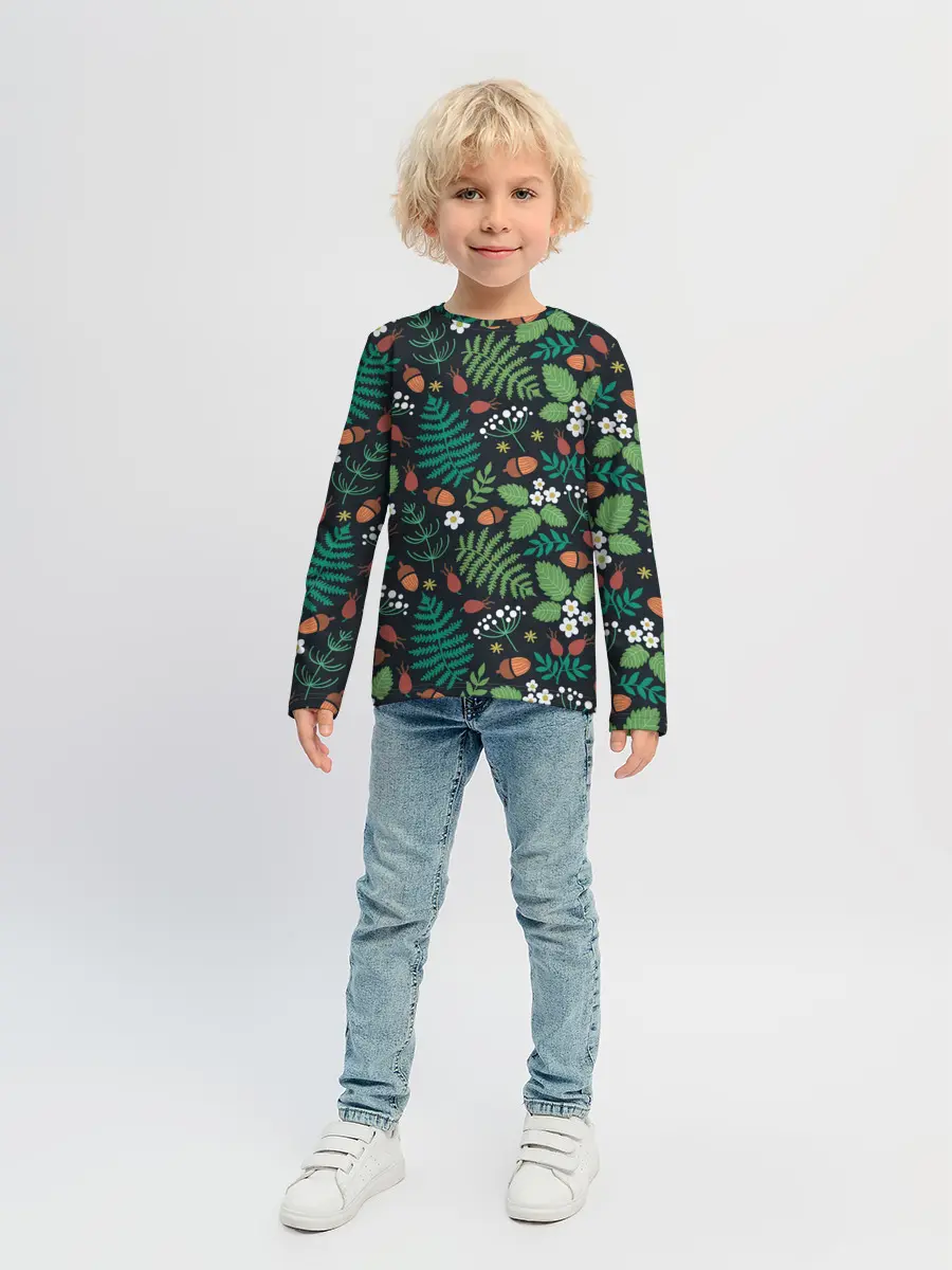 Детский лонгслив / Forest leaves invert