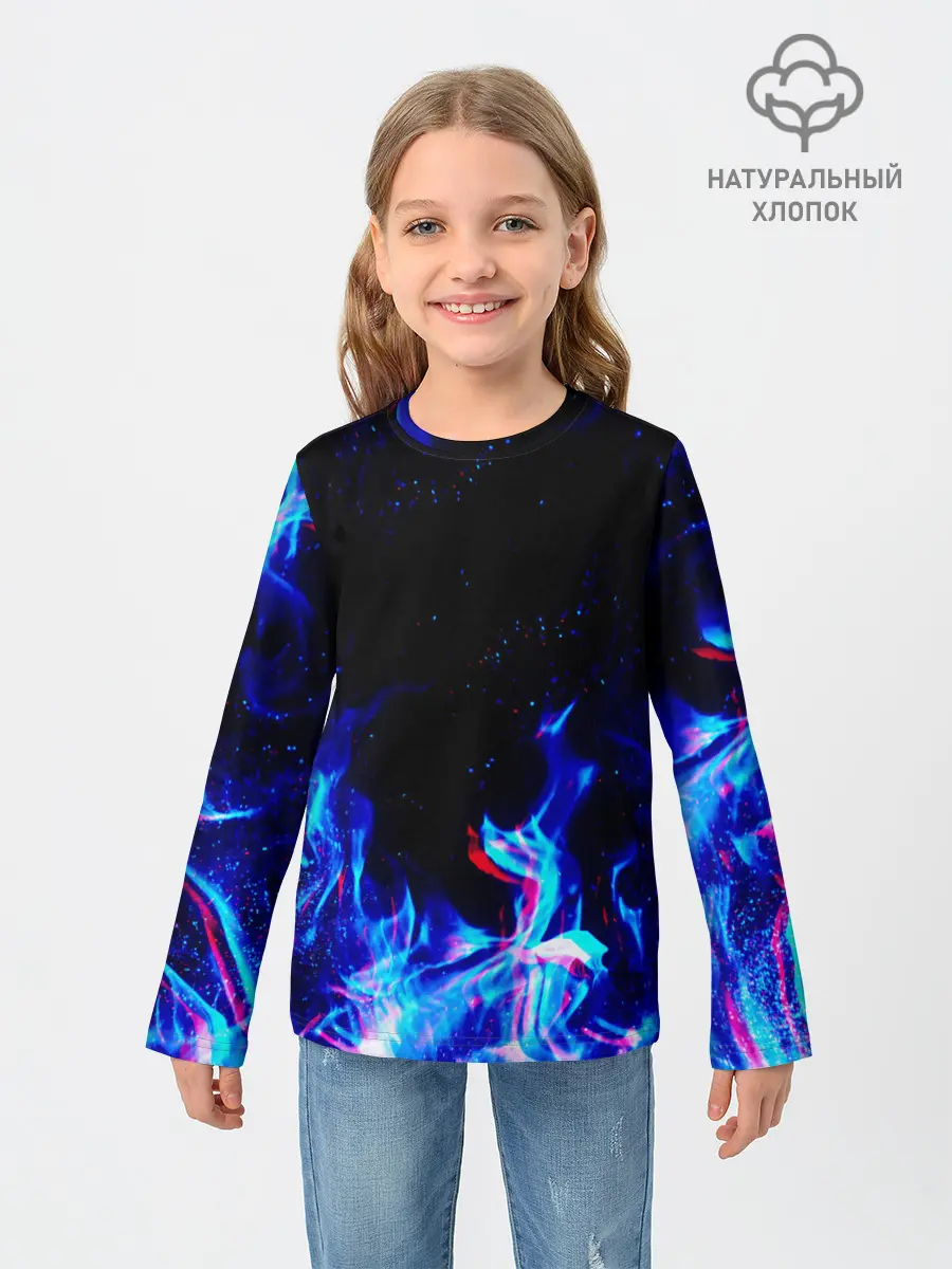 Детский лонгслив / СИНИЙ ОГОНЬ ГЛИТЧ | BLUE FIRE GLITCH