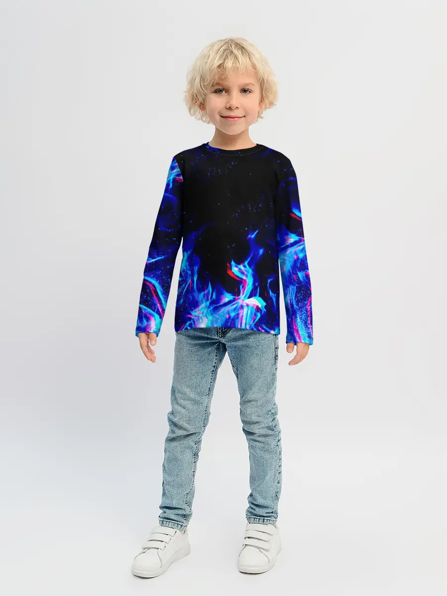 Детский лонгслив / СИНИЙ ОГОНЬ ГЛИТЧ | BLUE FIRE GLITCH