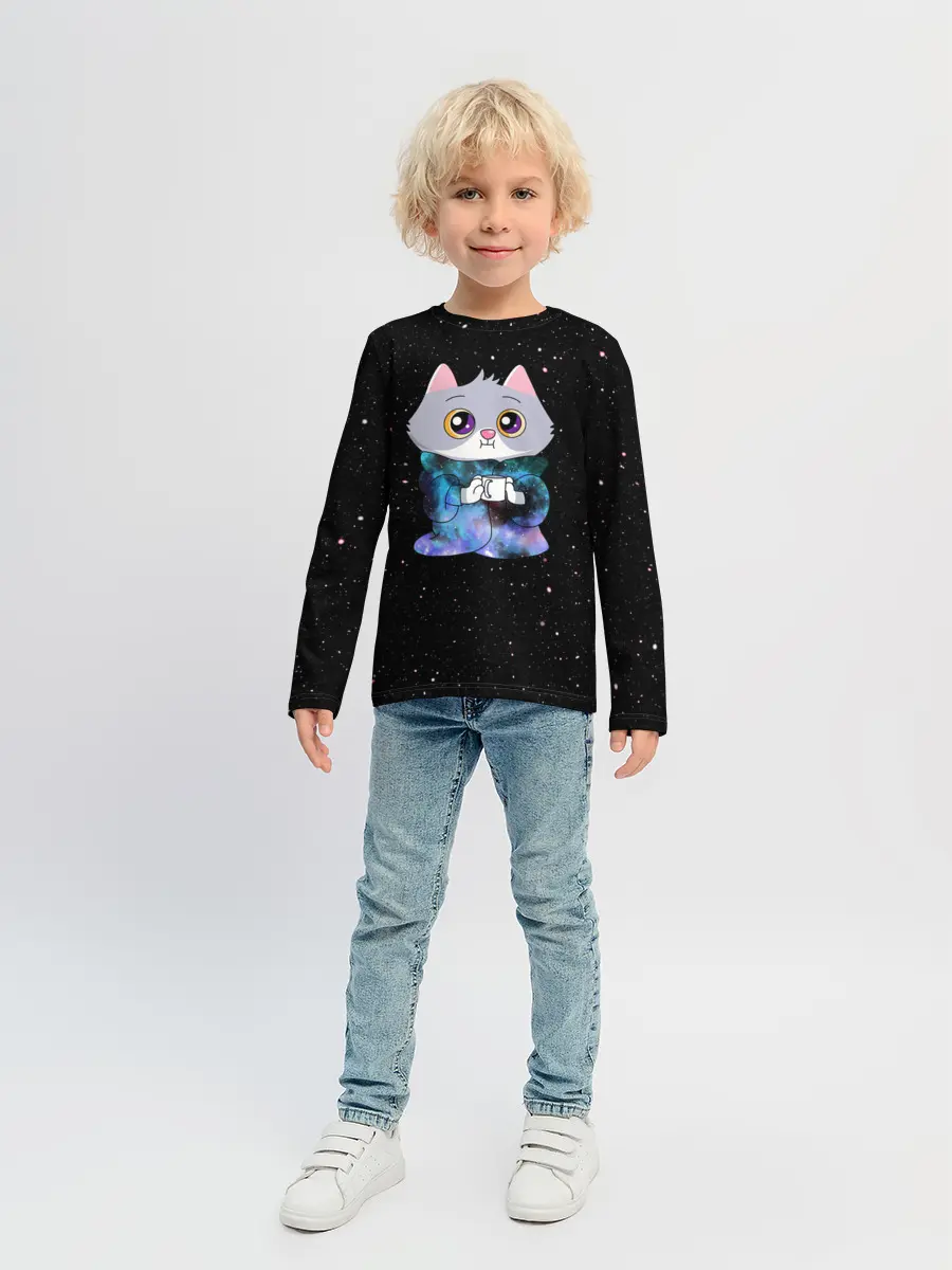 Детский лонгслив / Котёнок в пледе