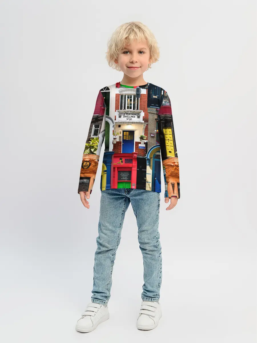 Детский лонгслив / London doors цифровой коллаж