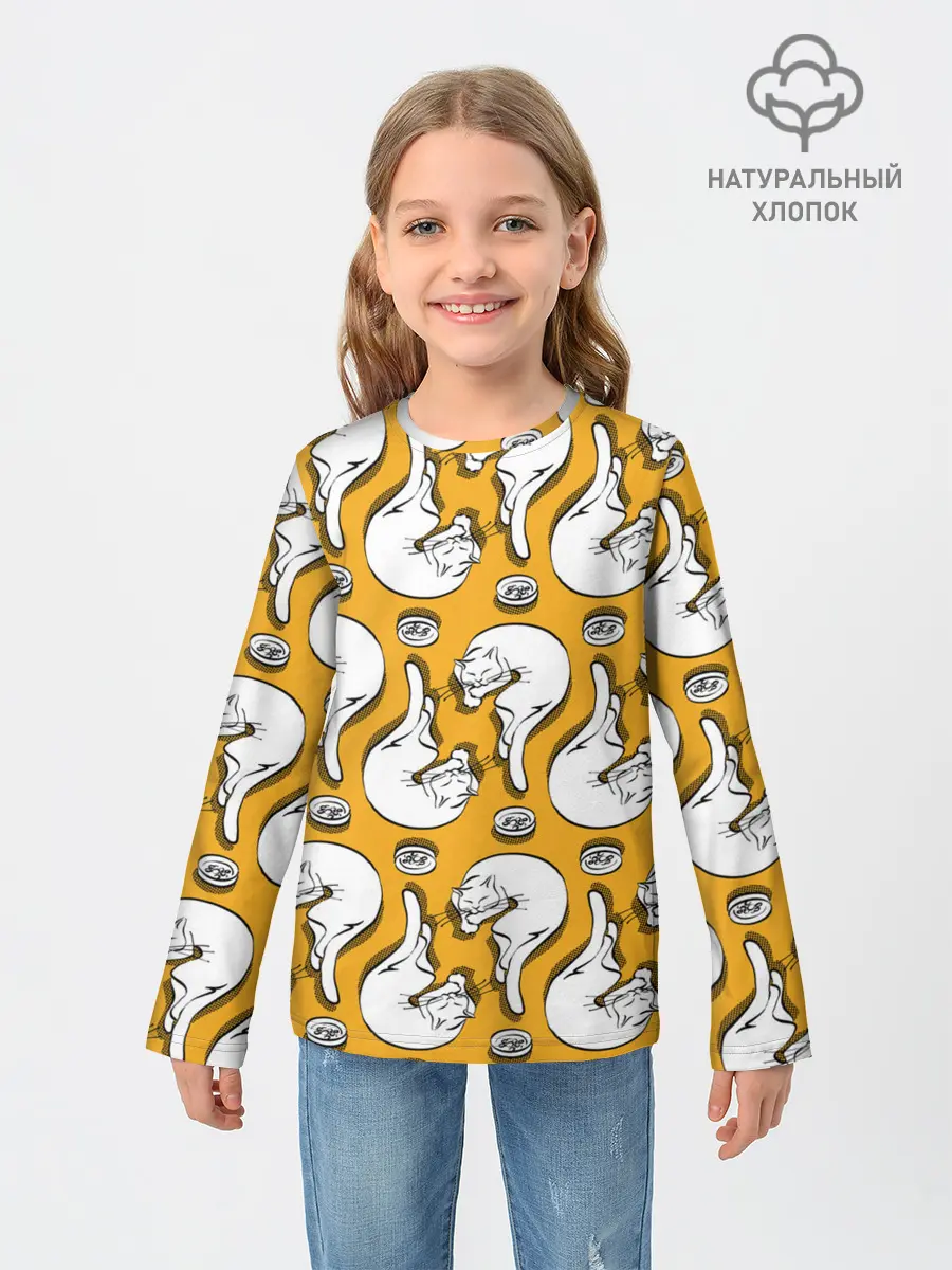 Детский лонгслив / Белая кошка и корм