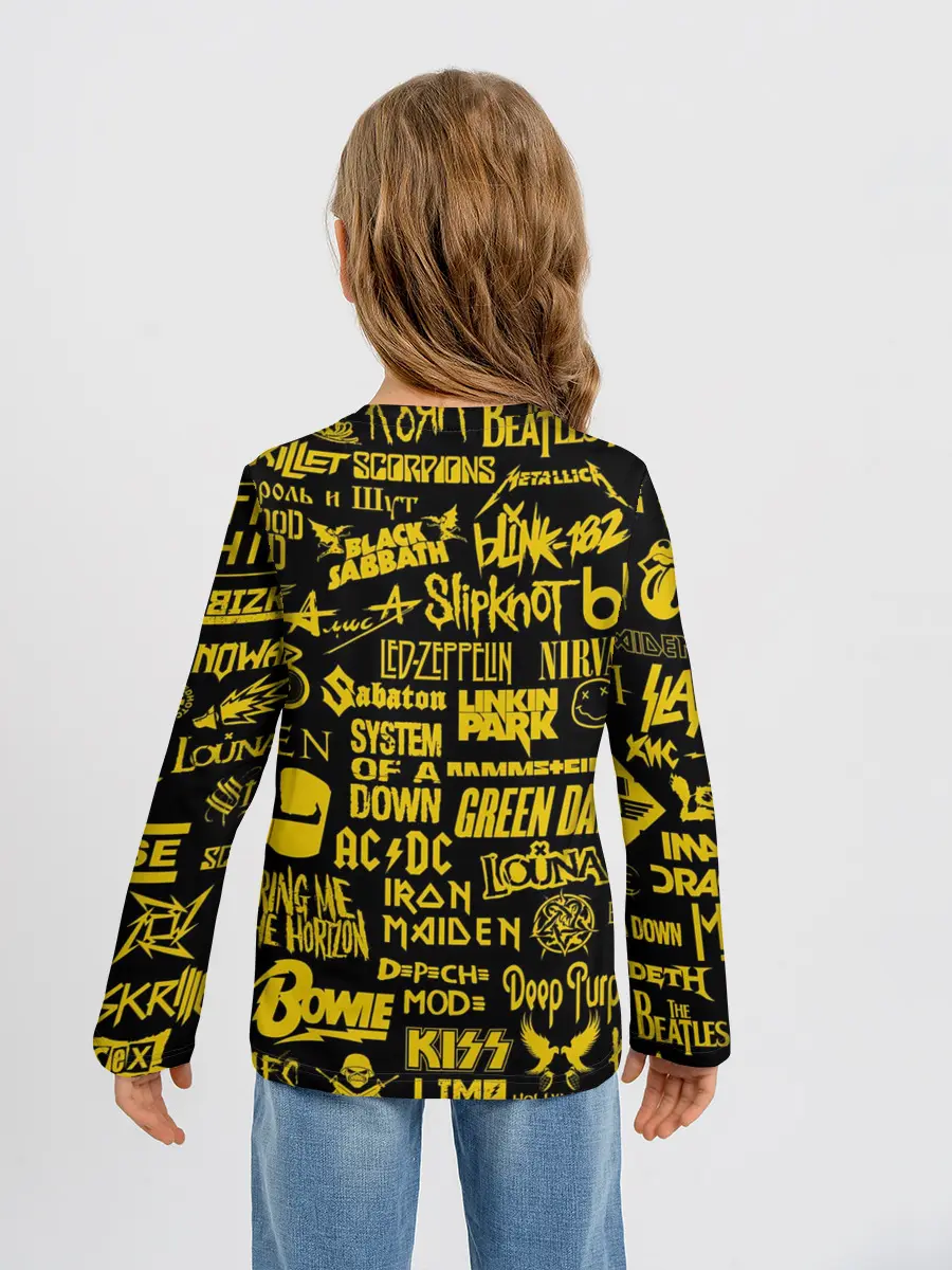 Детский лонгслив / Логотипы рок групп GOLD