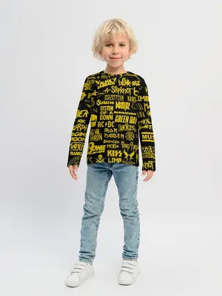 Детский лонгслив / Логотипы рок групп GOLD