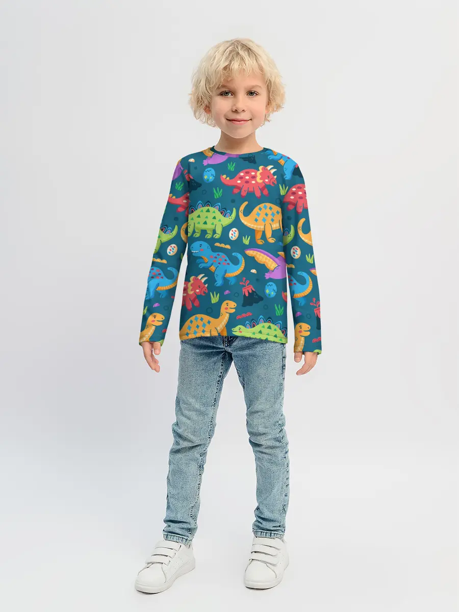 Детский лонгслив / Арт с динозаврами