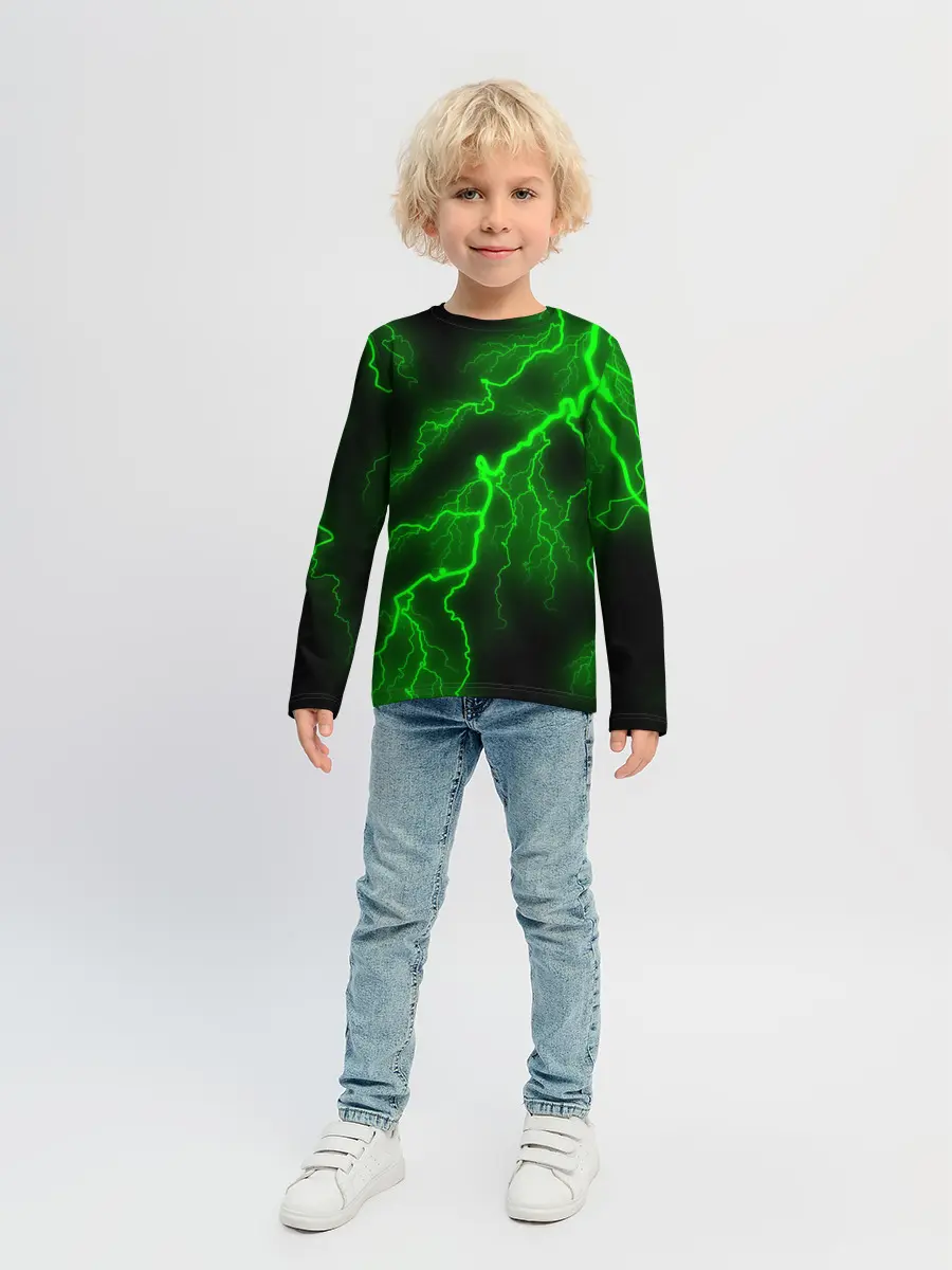 Детский лонгслив / МОЛНИЯ GREEN NEON