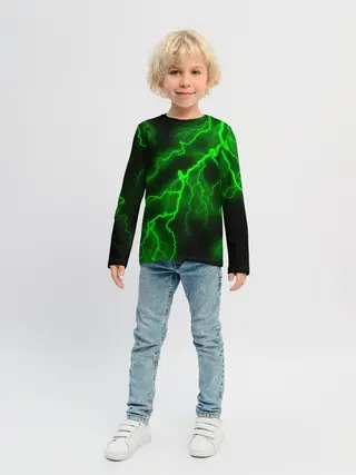 Детский лонгслив / МОЛНИЯ GREEN NEON