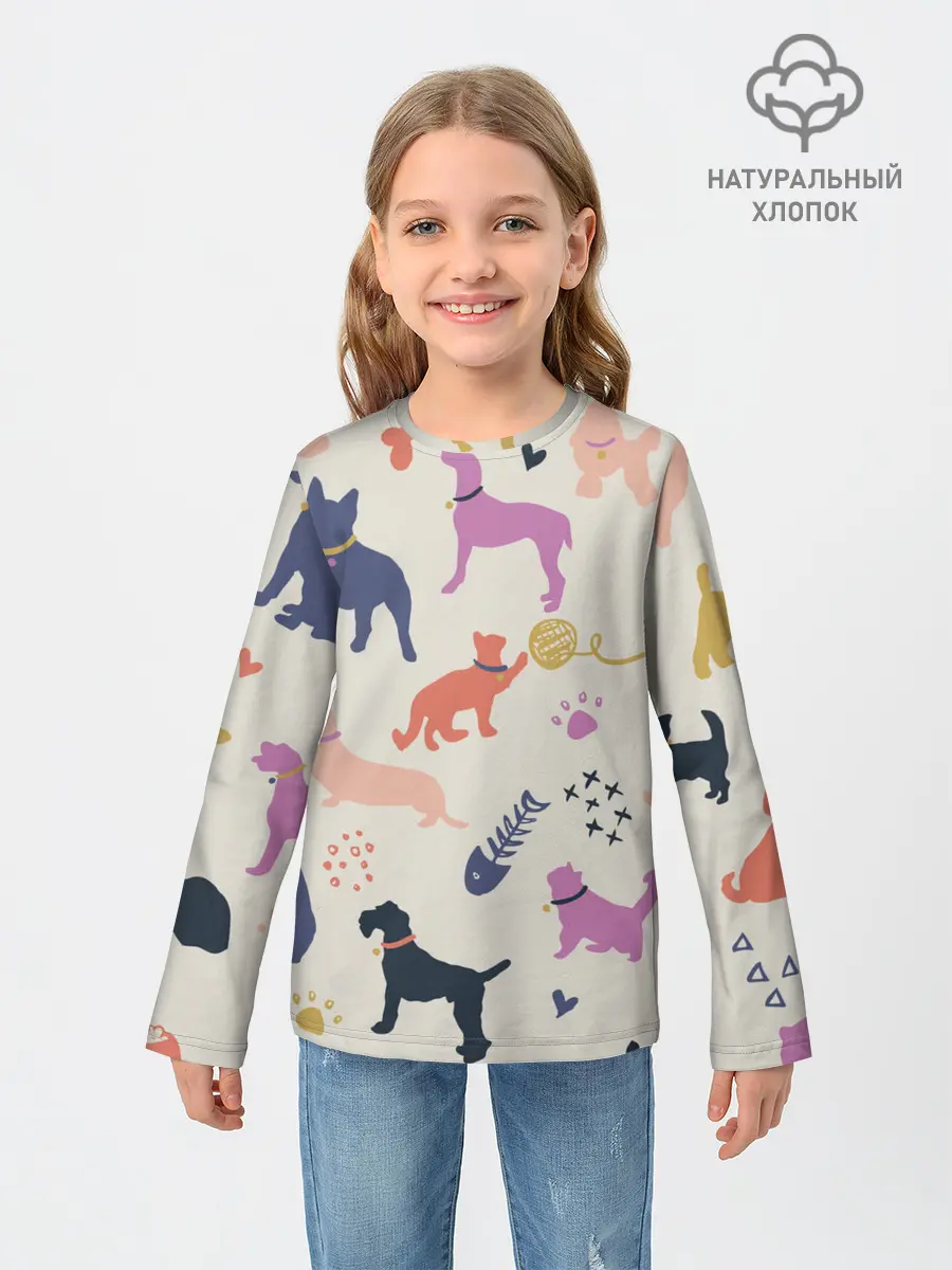 Детский лонгслив / Домашние животные паттерн | Pets pattern