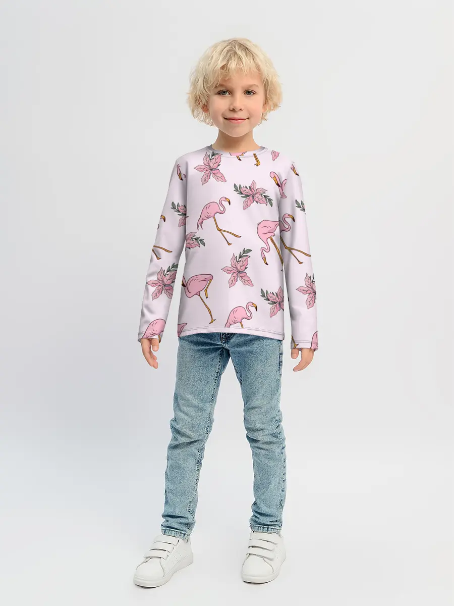 Детский лонгслив / Розовый фламинго