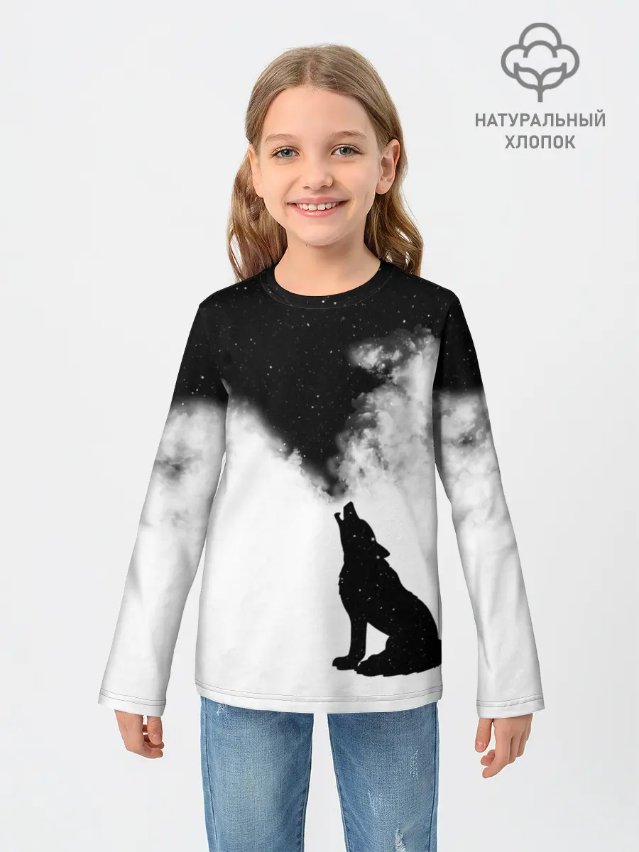Детский лонгслив / Galaxy wolf