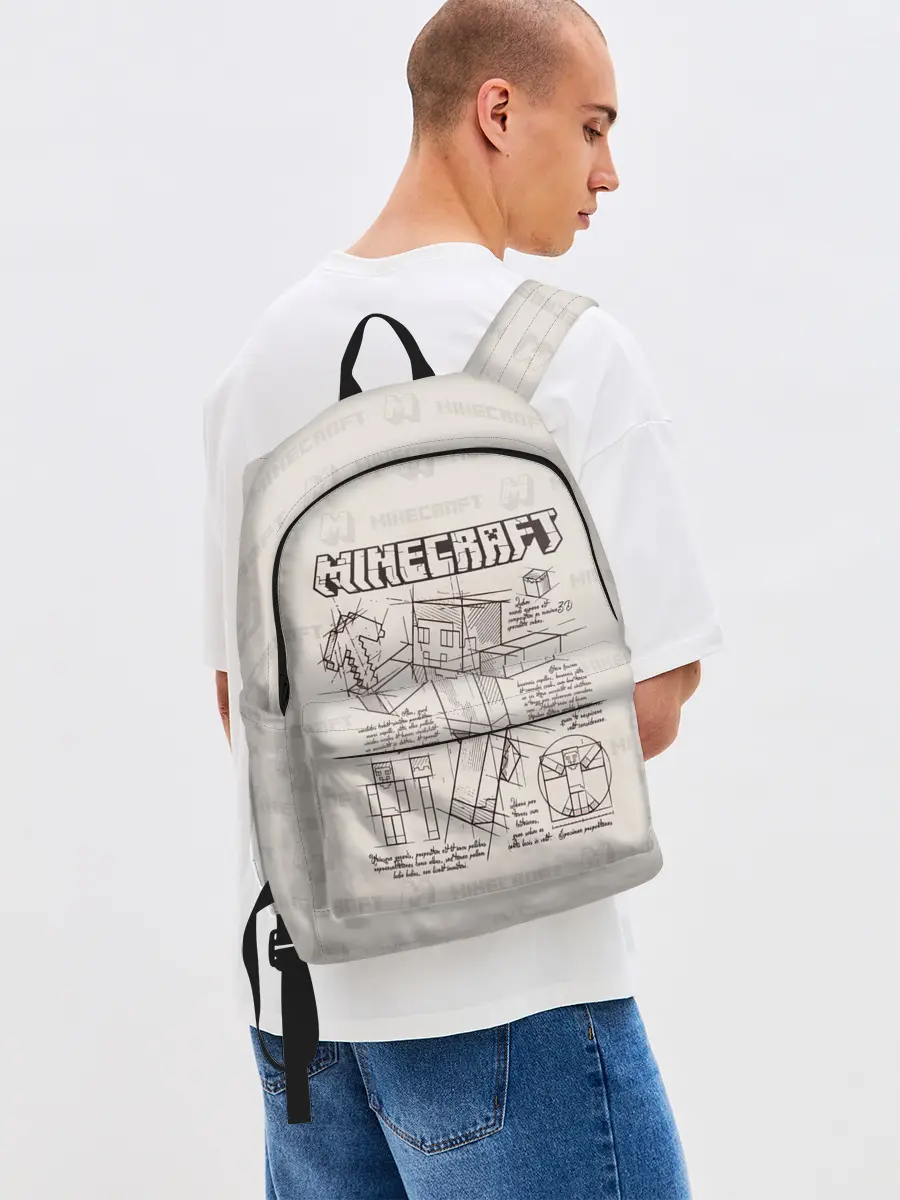 Рюкзак джинсовый / Витрувианский человек Стив | Minecraft