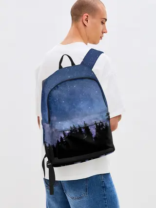 Рюкзак джинсовый / НОЧНОЙ ЛЕС И ЗВЕЗДЫ