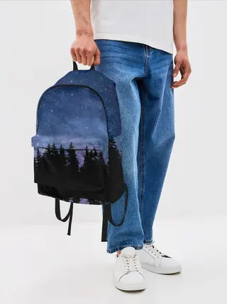 Рюкзак джинсовый / НОЧНОЙ ЛЕС И ЗВЕЗДЫ